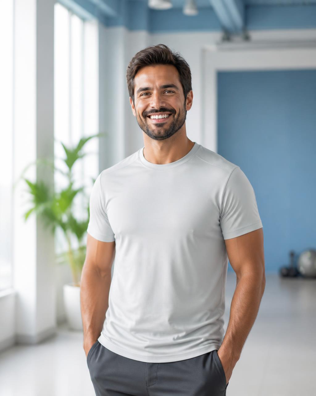 Homem saudável, forte e feliz em um ambiente de bem-estar